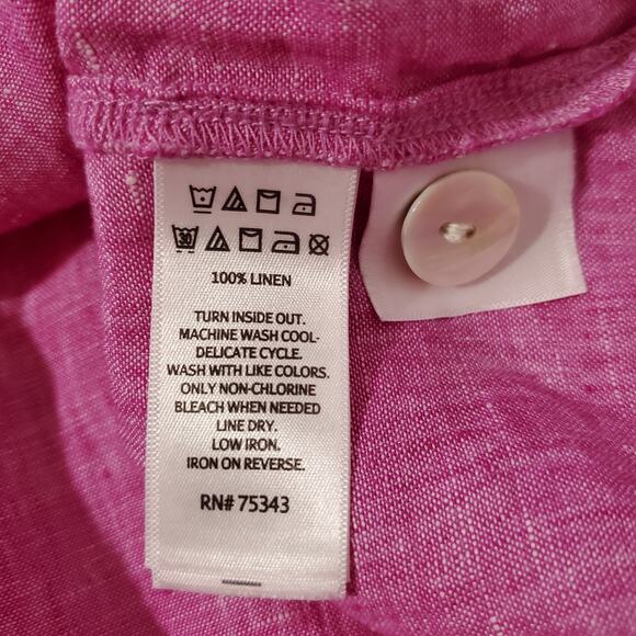 Tahari NWT 100% Linen Pink 1/2 Sleeve V-Neck Collared Tunic Top Women's Size S - Picture 7 of 8